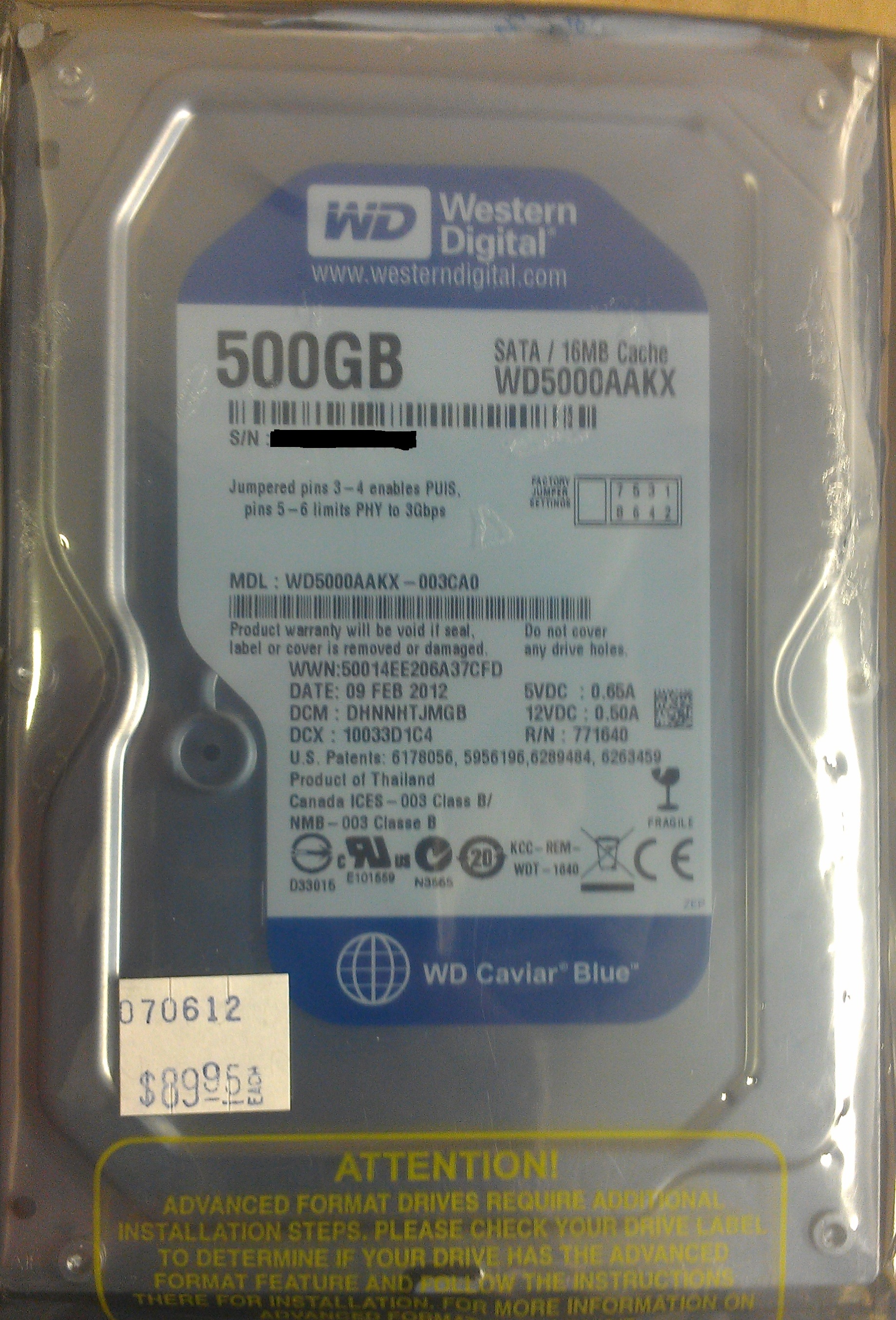 WD 500GB SATA 3.5" Hard Drive - Click Image to Close